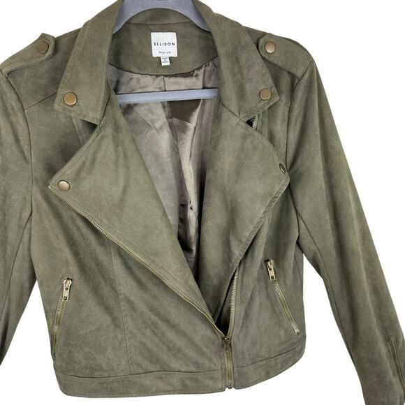 Ellison Green Long Sleeve Lined Asymmetrical Full Zip Lightweight Suede Jacket M - Picture 3 of 8